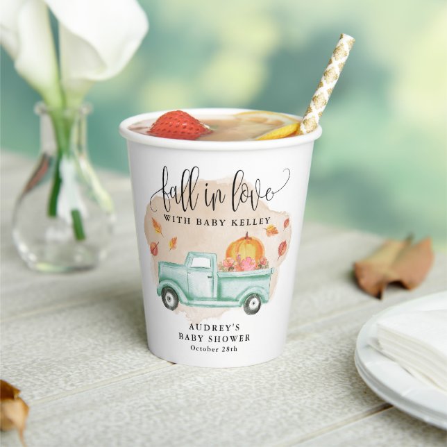 Fall in Love, Pumpkin Farm Truck Personalized Paper Cups (Insitu)