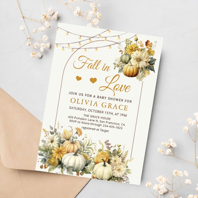 Fall in Love Pumpkin Floral Autumn Baby Shower Invitation (Creator Uploaded)