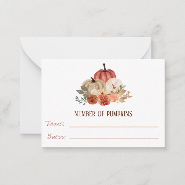 Fall in Love, Pumpkin Floral Baby Shower Game Note Card (Front)