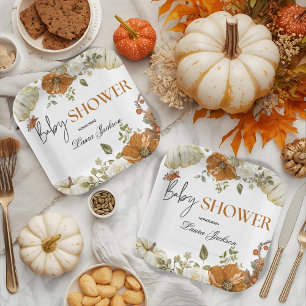 fall in love pumpkin floral baby shower Invitation Paper Plates