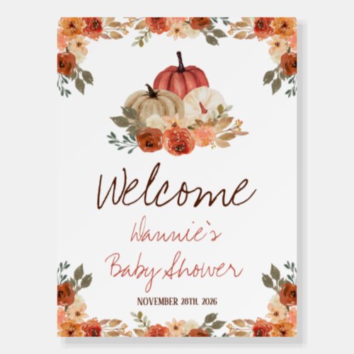 Fall in Love Pumpkin Floral Baby Shower Welcome Foam Board