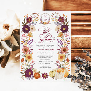 Fall in Love Pumpkin Floral Bridal Shower Invitation