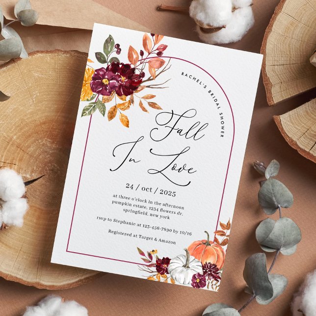 Fall In Love Pumpkin Floral Bridal Shower Invitation (Creator Uploaded)