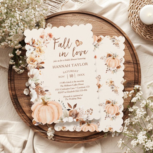 Fall in Love Pumpkin Floral Bridal Shower Invitation (Creator Uploaded)
