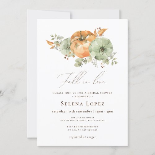 Fall In Love Pumpkin Floral Bridal Shower  Invitation