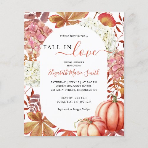 Fall in Love Pumpkin Floral Bridal Shower Invite