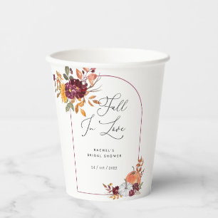 Fall In Love Pumpkin Floral Bridal Shower Paper Cups