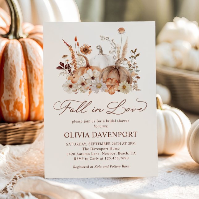 Fall in Love Pumpkin Floral Rustic Bridal Shower Invitation (Creator Uploaded)