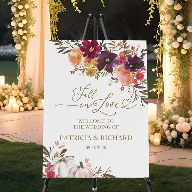 Fall in Love Pumpkin Floral Wedding Welcome Foam Board (Creator Uploaded)