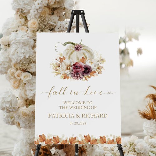 Fall in Love Pumpkin Floral Wedding Welcome Foam Board