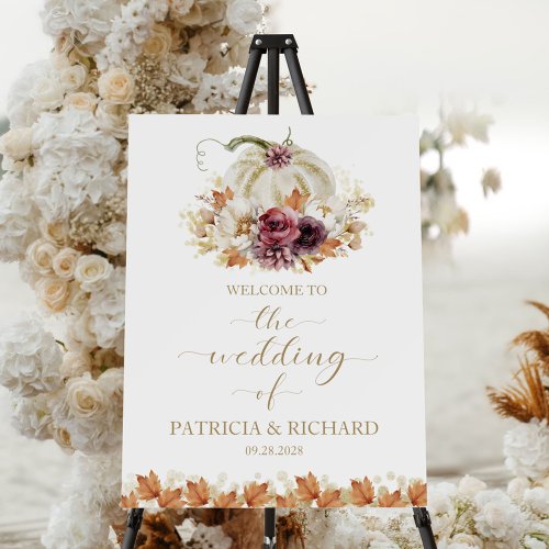 Fall in Love Pumpkin Floral Wedding Welcome Foam Board