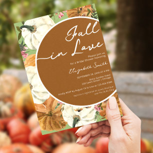 Fall in Love Pumpkin Flowers Bridal Shower Invitation