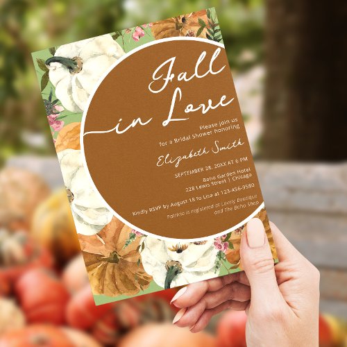 Fall in Love Pumpkin Flowers Bridal Shower Invitation