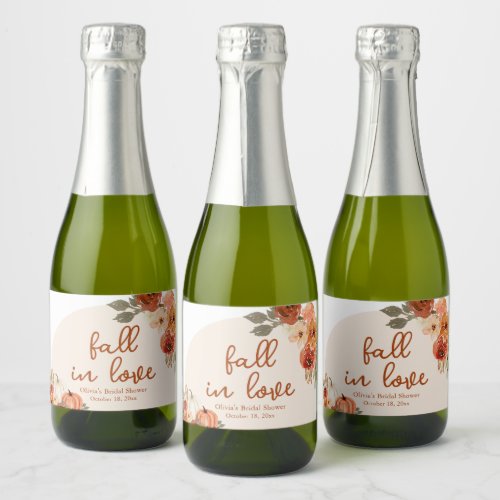 Fall in Love Pumpkin Future Mrs Bridal Shower Mini Sparkling Wine Label
