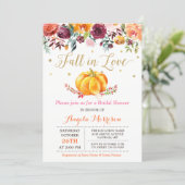 Fall in Love Pumpkin Gold Pink Bridal Shower Invitation (Standing Front)