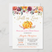 Fall in Love Pumpkin Gold Pink Bridal Shower Invitation (Front)
