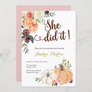 fall in love pumpkin graduation party invitation