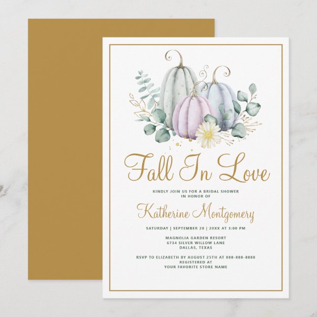 Fall In Love Pumpkin Greenery Autumn Bridal Shower Invitation (Front/Back)