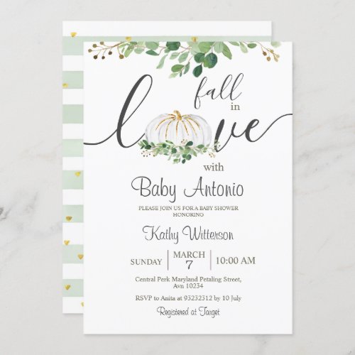 Fall in Love Pumpkin Greenery Floral Baby Shower Invitation