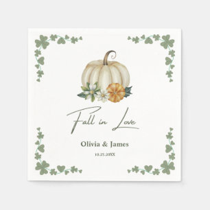 Fall in Love Pumpkin Greenery Sage Green Wedding Napkins