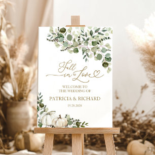 Fall in Love Pumpkin Greenery Wedding Welcome Sign