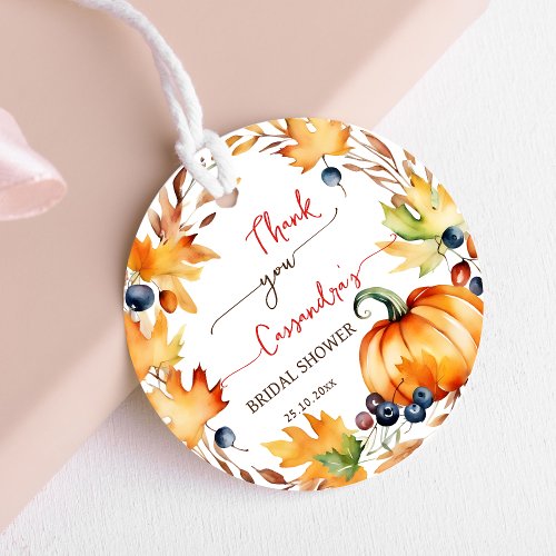 Fall in love pumpkin leaves wreath bridal shower favor tags