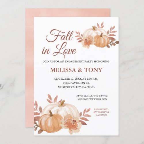Fall in Love Pumpkin modern engagement party Invitation