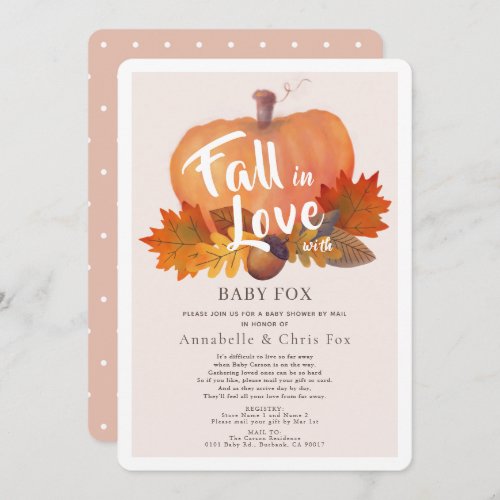 Fall in Love Pumpkin Pink Baby Shower by Mail Invitation