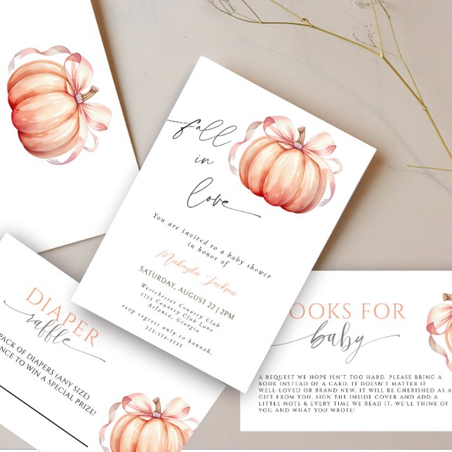Fall in Love Pumpkin pink bow Baby Shower Invitation (Creator Uploaded)