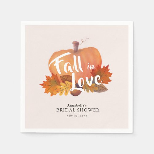 Fall in Love Pumpkin Pink Bridal Shower Paper Napkins