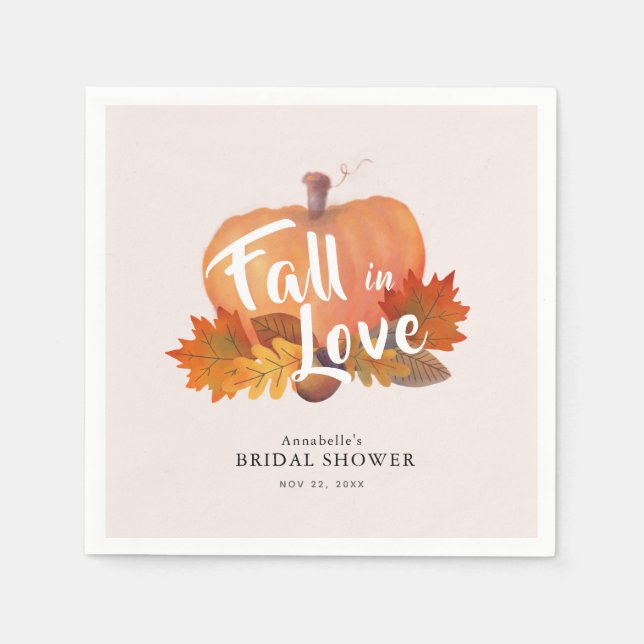 Fall in Love Pumpkin Pink Bridal Shower Paper Napkins (Front)