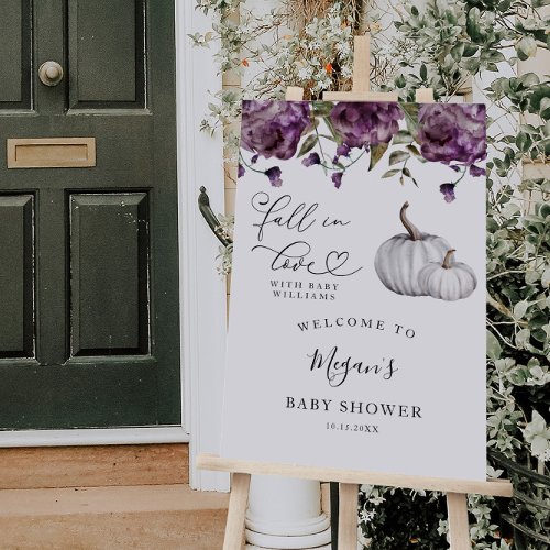 Fall in Love Pumpkin Purple Floral Welcome Sign