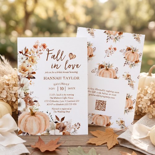 Fall in Love Pumpkin QR Code Bridal Shower Invitation