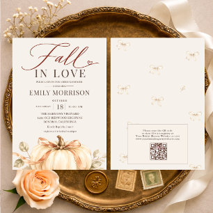 Fall in Love Pumpkin QR Code Rustic Bridal Shower Invitation