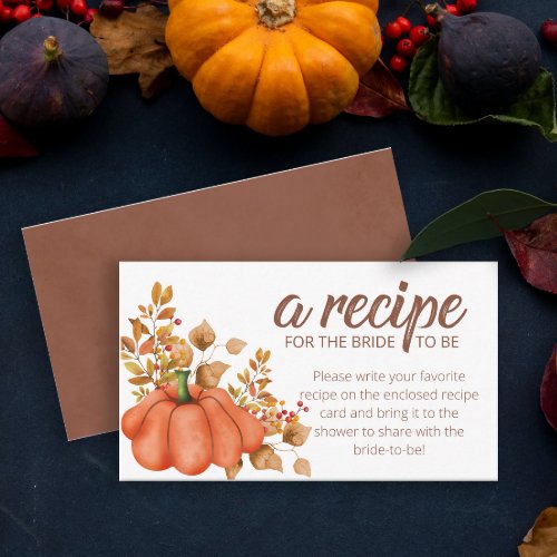 Fall in Love Pumpkin Recipe for the bride Enclosure Card