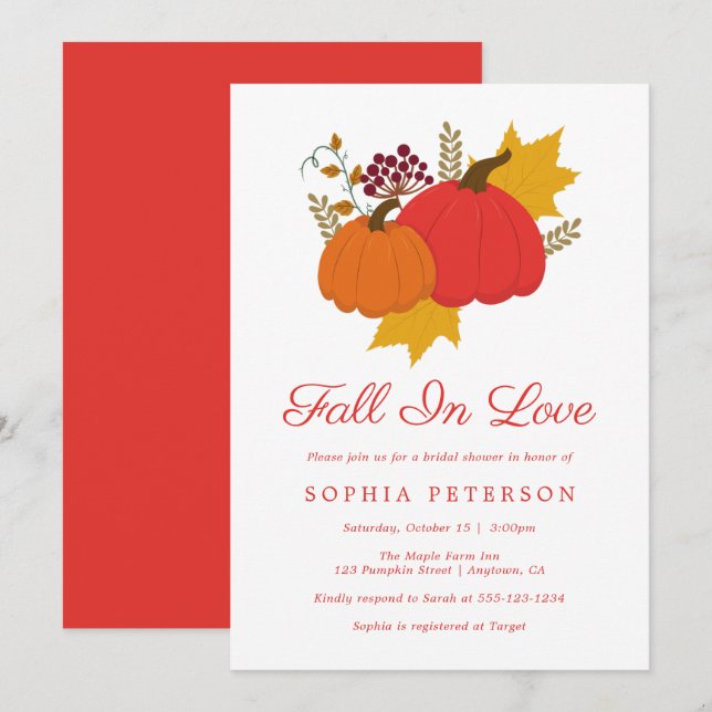 Fall In Love Pumpkin Rustic Bridal Shower Invitation (Front/Back)