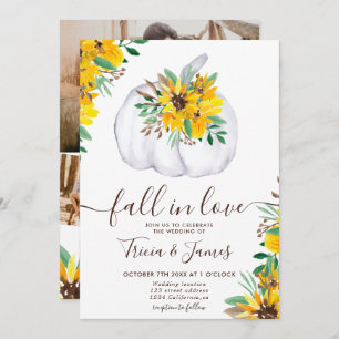 Fall in love pumpkin rustic photo initials wedding invitation