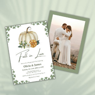 Fall in Love Pumpkin Sage Green Engagement Party Invitation
