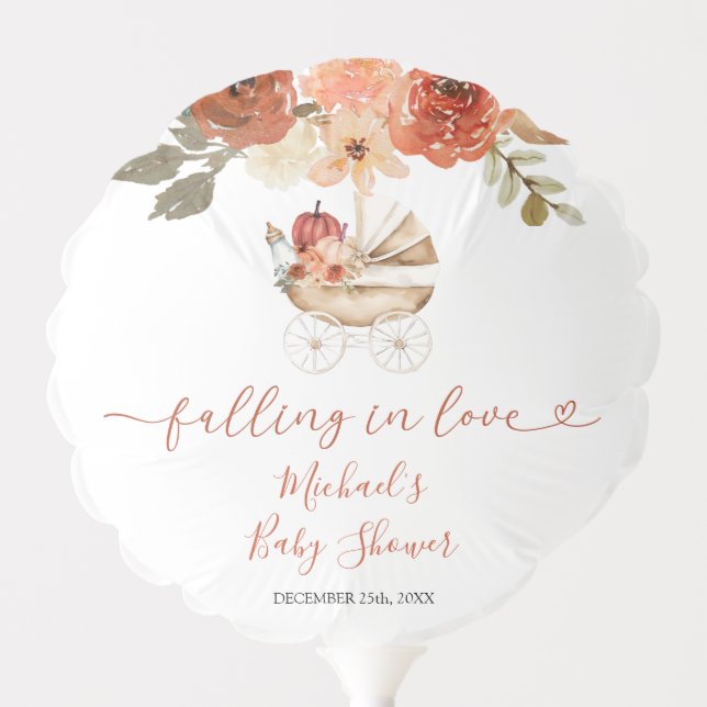 Fall In Love Pumpkin Stroller Floral Baby Shower Balloon (Front)