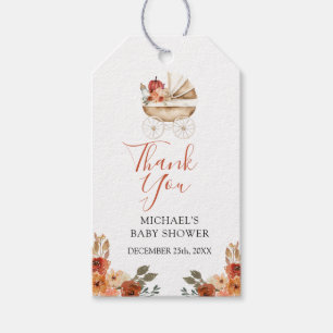 Fall In Love Pumpkin Stroller Floral Baby Shower Gift Tags