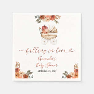 Fall In Love Pumpkin Stroller Floral Baby Shower Napkins