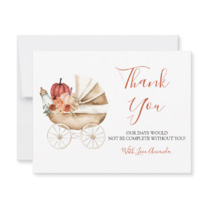Fall In Love Pumpkin Stroller Floral Baby Shower Thank You Card