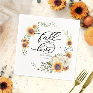 Fall in Love Pumpkin Sunflower Bridal Shower Napkins