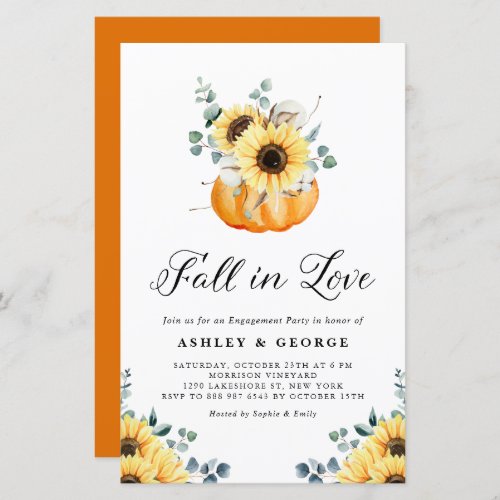 Fall In Love Pumpkin Sunflower Engagement Invite