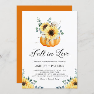 Fall In Love Pumpkin & Sunflower Engagement Party Invitation