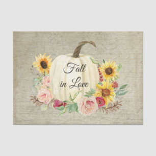 Fall in Love Pumpkin Sunflower Rose Floral Wood Tissue Paper