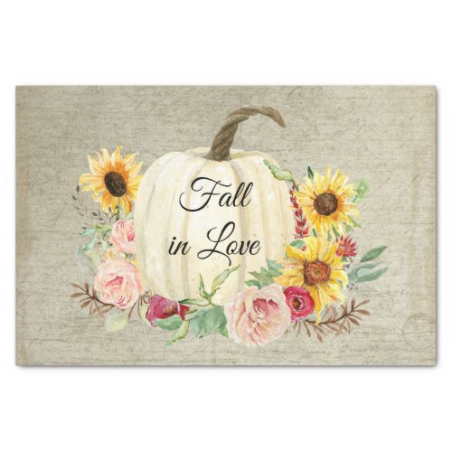 Fall in Love Pumpkin Sunflower Rose Floral Wood Tissue Paper