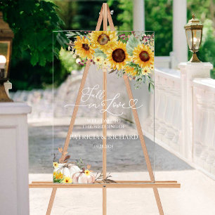 Fall in Love Pumpkin Sunflower Wedding Welcome Acrylic Sign