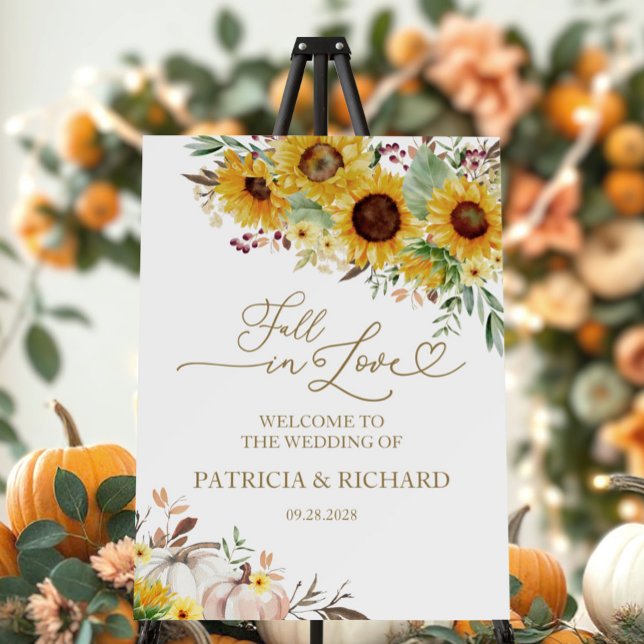 Fall in Love Pumpkin Sunflower Wedding Welcome Foam Board (Creator Uploaded)