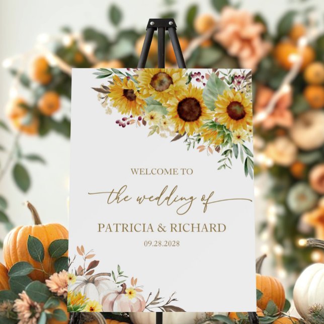 Fall in Love Pumpkin Sunflower Wedding Welcome Foam Board (Creator Uploaded)